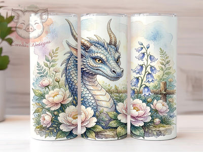 Floral Dragon Fantasy 20oz Tumbler Wrap, Majestic Creature, Vibrant Flowers, Fantasy Wrap, Mystical Design, 20oz Tumbler Wrap, Sublimation PNG Sublimation Lara' s Designs 