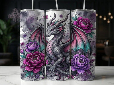 Floral Dragon Peony Glitter 20oz Tumbler, Floral Dragon, Dragon Peony, Peony Glitter, Dragon Tumbler, 20oz Tumbler, Glitter Tumbler, Tumbler Wrap Sublimation SvggirlplusArt 