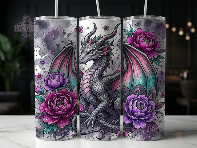 Floral Dragon Peony Glitter 20oz Tumbler, Floral Dragon, Dragon Peony, Peony Glitter, Dragon Tumbler, 20oz Tumbler, Glitter Tumbler, Tumbler Wrap Sublimation SvggirlplusArt 