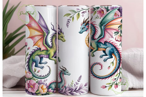 Floral Dragon Watercolor 20oz Tumbler Sublimation PixelChick 