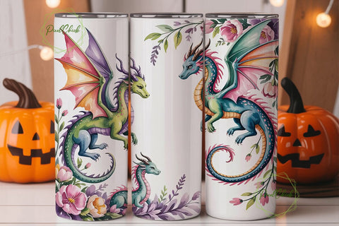Floral Dragon Watercolor 20oz Tumbler Sublimation PixelChick 