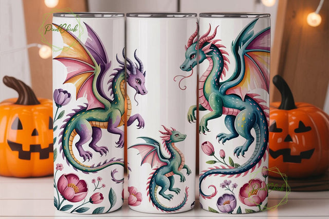 Floral Dragon Watercolor 20oz Tumbler Sublimation PixelChick 