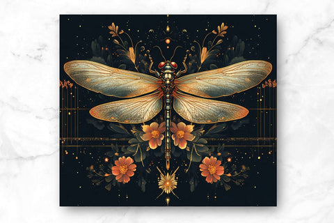 Floral Dragonfly 20oz Skinny Tumbler Wrap Sublimation Design. Sublimation CosmosFineArt 