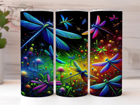 Floral Dragonfly 20oz Tumbler Png, Straight & Tapered Tumbler Png, Dragonfly Tumbler Png, Digital Download PNG Sublimation Lara' s Designs 