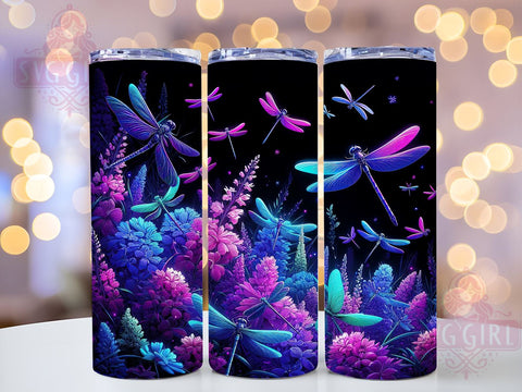 Floral Dragonfly 20oz Tumbler Wrap Sublimation Design, Straight Tapered Tumbler Wrap, Dragonfly Tumbler Png, Instant Digital Download Sublimation SvggirlplusArt 