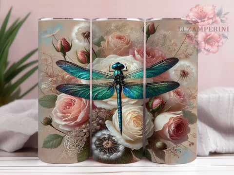 Floral Dragonfly Nature 20oz Tumbler Wrap, 20oz Tumbler, Sublimation Wrap, Nature Gift, Insect Art, Cute Tumbler Sublimation Li Zamperini 