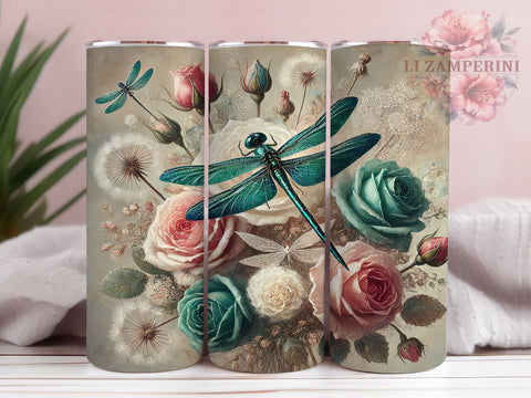 Floral Dragonfly Nature 20oz Tumbler Wrap, 20oz Tumbler, Sublimation Wrap, Nature Gift, Insect Art, Cute Tumbler Sublimation Li Zamperini 