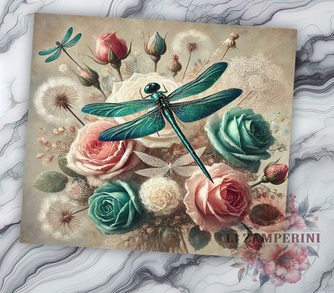 Floral Dragonfly Nature 20oz Tumbler Wrap, 20oz Tumbler, Sublimation Wrap, Nature Gift, Insect Art, Cute Tumbler Sublimation Li Zamperini 