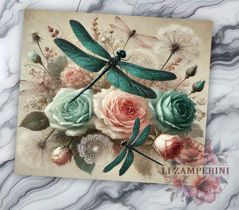 Floral Dragonfly Nature 20oz Tumbler Wrap, 20oz Tumbler, Sublimation Wrap, Nature Gift, Insect Art, Cute Tumbler Sublimation Li Zamperini 