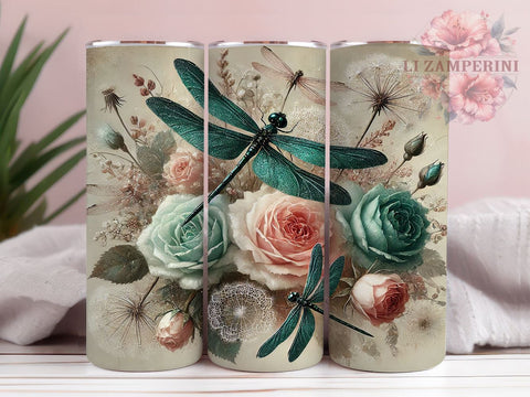 Floral Dragonfly Nature 20oz Tumbler Wrap, 20oz Tumbler, Sublimation Wrap, Nature Gift, Insect Art, Cute Tumbler Sublimation Li Zamperini 