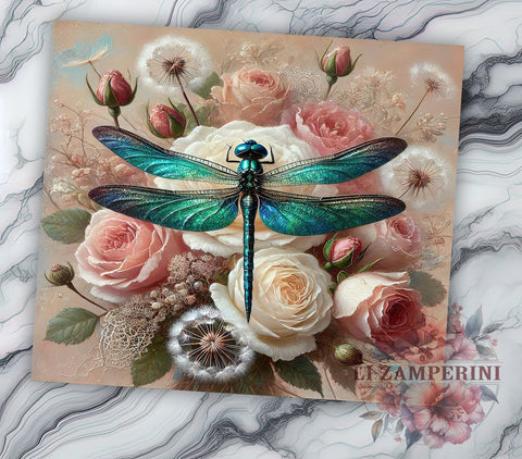 Floral Dragonfly Nature 20oz Tumbler Wrap, 20oz Tumbler, Sublimation Wrap, Nature Gift, Insect Art, Cute Tumbler Sublimation Li Zamperini 