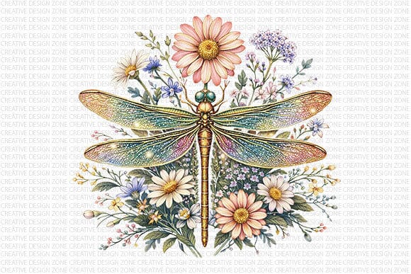 Floral Dragonfly PNG Sublimation Design Boho Wildflower Digital Download SVG BillahCrafts 