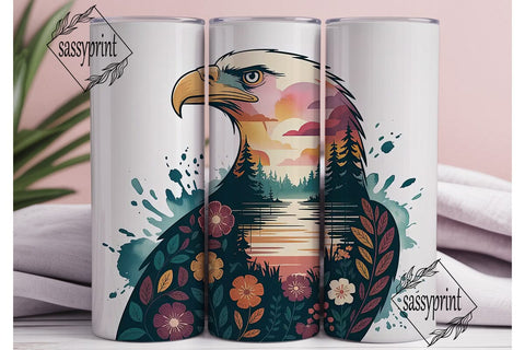 Floral Eagle Serenity 20oz Tumbler Wrap Sublimation sassyprint 