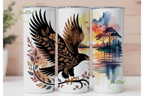 Floral Eagle Sunset 20oz Tumbler Wrap Sublimation PixelChick 