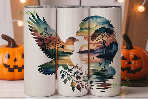 Floral Eagle Sunset 20oz Tumbler Wrap Sublimation PixelChick 