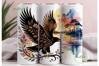 Floral Eagle Sunset 20oz Tumbler Wrap Sublimation PixelChick 