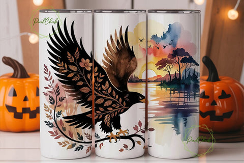 Floral Eagle Sunset 20oz Tumbler Wrap Sublimation PixelChick 