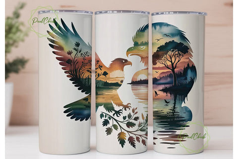 Floral Eagle Sunset 20oz Tumbler Wrap Sublimation PixelChick 