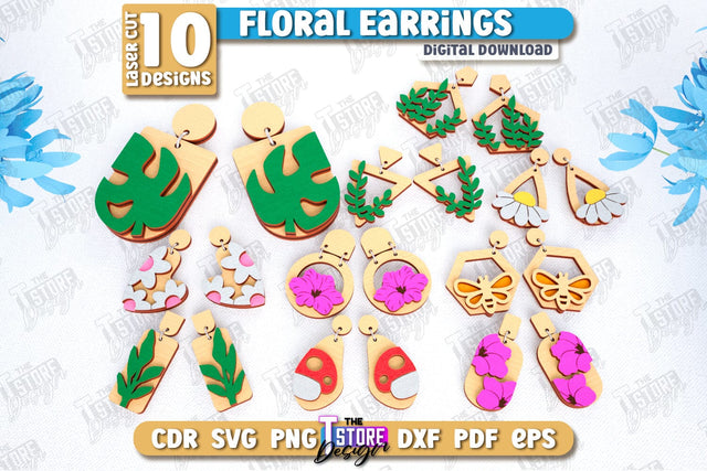 Floral Earrings Laser Cut Bundle | Floral Design | Jewelry | Accessories | CNC Files SVG The T Store Design 