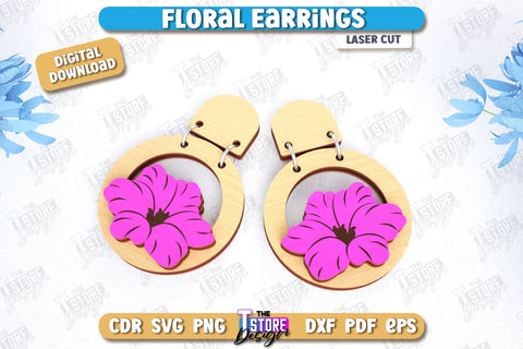 Floral Earrings Laser Cut Bundle | Floral Design | Jewelry | Accessories | CNC Files SVG The T Store Design 