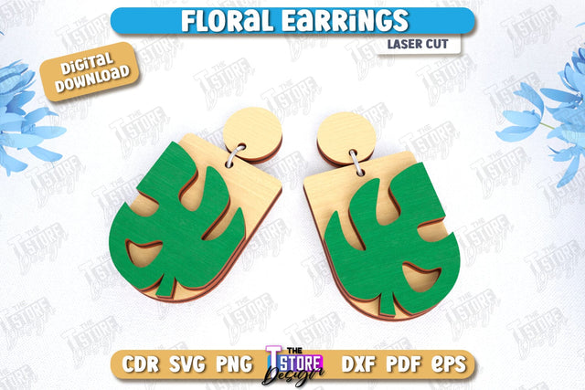 Floral Earrings Laser Cut | Floral Design | Jewelry | Accessories | CNC File SVG The T Store Design 