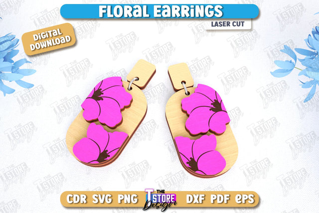 Floral Earrings Laser Cut | Floral Design | Jewelry | Accessories | CNC File SVG The T Store Design 