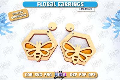 Floral Earrings Laser Cut | Floral Design | Jewelry | Accessories | CNC File SVG The T Store Design 