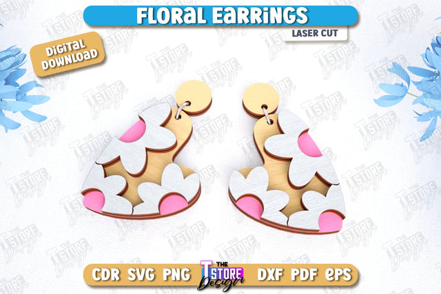 Floral Earrings Laser Cut | Floral Design | Jewelry | Accessories | CNC File SVG The T Store Design 