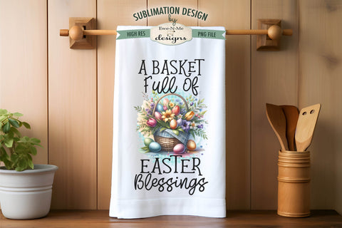 Floral Easter Baskets with Eggs | Kitchen Towel Sublimation Designs Sublimation Ewe-N-Me Designs 