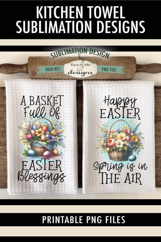 Floral Easter Baskets with Eggs | Kitchen Towel Sublimation Designs Sublimation Ewe-N-Me Designs 