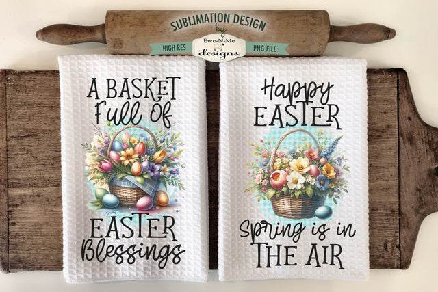 Floral Easter Baskets with Eggs | Kitchen Towel Sublimation Designs Sublimation Ewe-N-Me Designs 