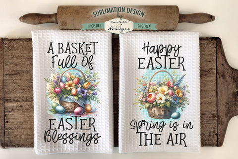 Floral Easter Baskets with Eggs | Kitchen Towel Sublimation Designs Sublimation Ewe-N-Me Designs 
