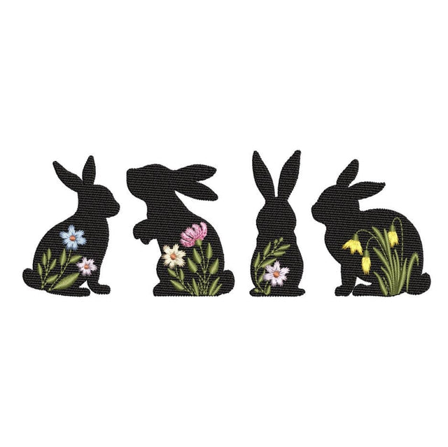 Floral Easter Bunnies Embroidery Design, 4 sizes, Instant Download Embroidery/Applique DESIGNS Nino Nadaraia 