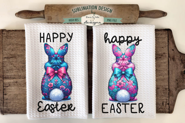 Floral Easter Bunnies with Tail | Kitchen Towel Sublimation Sublimation Ewe-N-Me Designs 