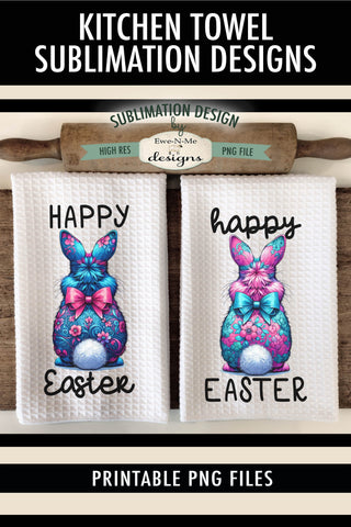 Floral Easter Bunnies with Tail | Kitchen Towel Sublimation Sublimation Ewe-N-Me Designs 