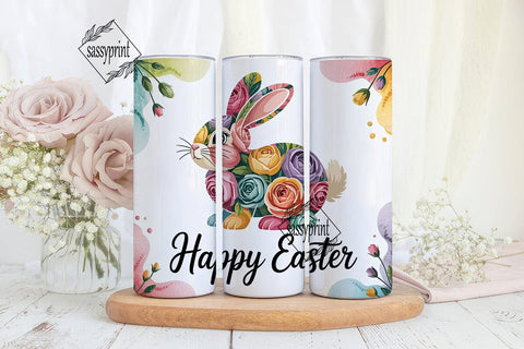 Floral Easter Bunny 20oz Tumbler Wrap Sublimation sassyprint 