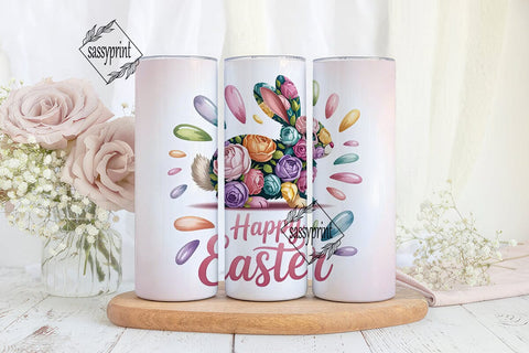 Floral Easter Bunny 20oz Tumbler Wrap Sublimation sassyprint 