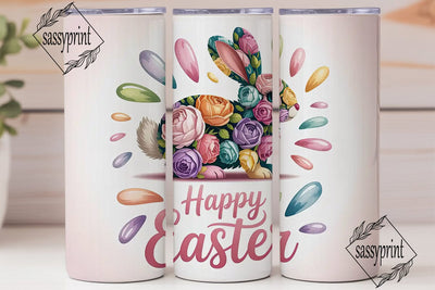 Floral Easter Bunny 20oz Tumbler Wrap Sublimation sassyprint 