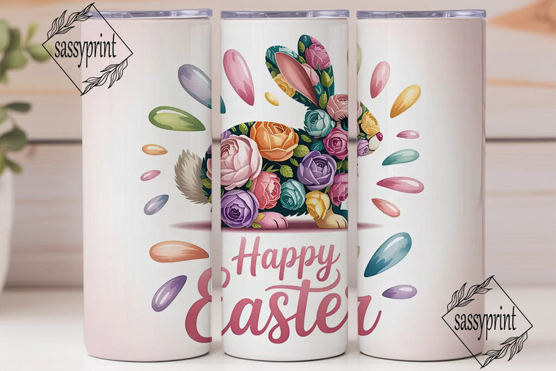 Floral Easter Bunny 20oz Tumbler Wrap Sublimation sassyprint 