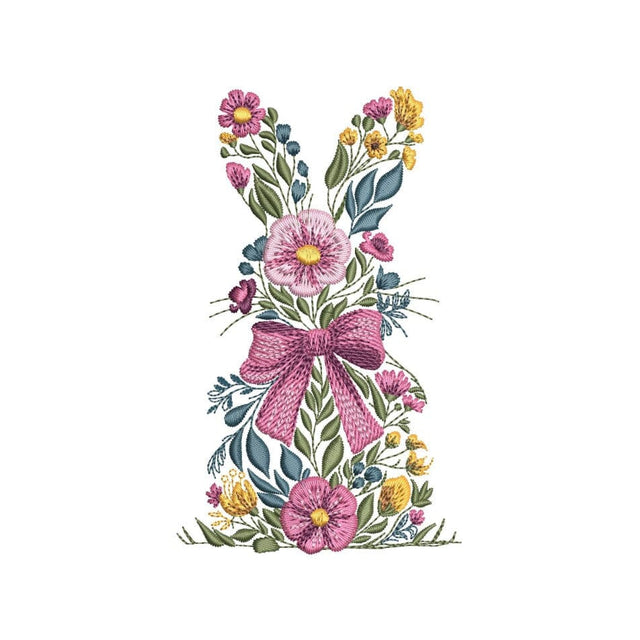 Floral Easter Bunny Coquette Bow Embroidery Design, 3 sizes, Instant Download SVG Nino Nadaraia 