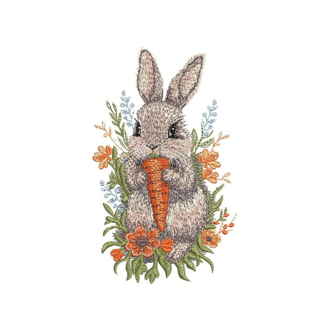 Floral Easter Bunny with Carrot Machine Embroidery Design, 3 sizes, Instant Download Embroidery/Applique DESIGNS Nino Nadaraia 