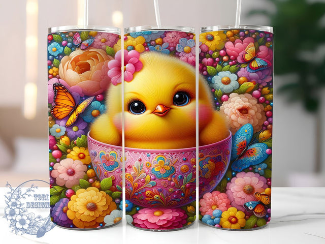 Floral Easter Chick Tumbler, Floral Chick Tumbler, Cute Easter Wrap, Stylish 20oz Wrap, Sublimation Design, Trendy Gift Idea, Inspirational Easter Tumbler Sublimation ToriDesigns 