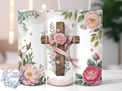 Floral Easter Faith Cross Tumbler, Easter Sunday Tumbler, Christian Cross Wrap, Stylish 20oz Wrap, Sublimation Design, Trendy Gift Idea, Inspirational Faith Tumbler Sublimation ToriDesigns 