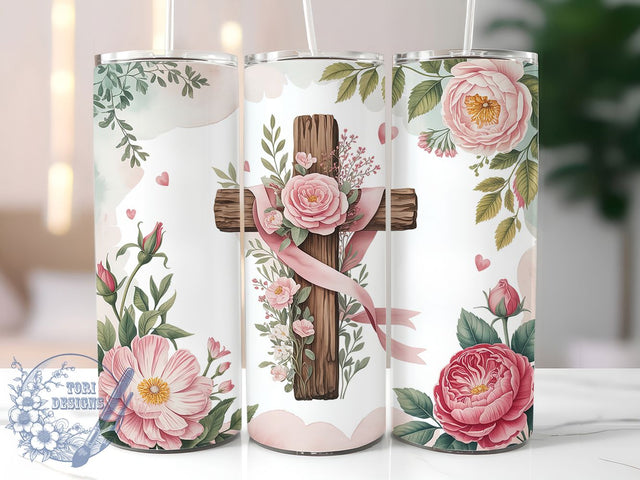 Floral Easter Faith Cross Tumbler, Easter Sunday Tumbler, Christian Cross Wrap, Stylish 20oz Wrap, Sublimation Design, Trendy Gift Idea, Inspirational Faith Tumbler Sublimation ToriDesigns 