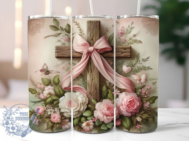 Floral Easter Faith Cross Tumbler, Easter Sunday Tumbler, Christian Cross Wrap, Stylish 20oz Wrap, Sublimation Design, Trendy Gift Idea, Inspirational Faith Tumbler Sublimation ToriDesigns 