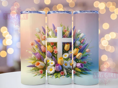 Floral Easter Faith Cross Tumbler, Floral Cross Tumbler, Spring Flower Wrap, Religious Cross Wrap, Elegant Easter Wrap, Sublimation Design, Trendy Gift Idea Sublimation SvggirlplusArt 