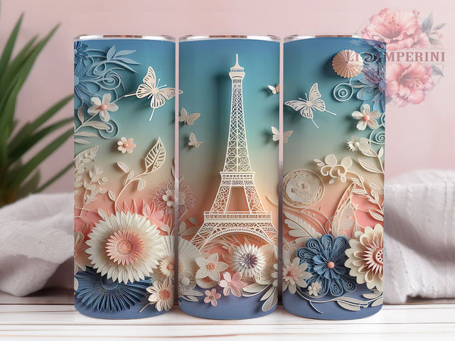 Floral Eiffel Tower 3D Tumbler Wrap, Paris Floral Tumbler, 3D Tumbler Wrap, Romantic Paris Mug, French Landmark Cup, Vintage Paris Design, Sublimation Tumbler Wrap Sublimation Li Zamperini 
