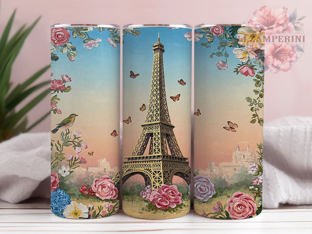 Floral Eiffel Tower 3D Tumbler Wrap, Paris Floral Tumbler, 3D Tumbler Wrap, Romantic Paris Mug, French Landmark Cup, Vintage Paris Design, Sublimation Tumbler Wrap Sublimation Li Zamperini 
