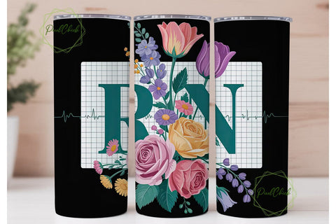 Floral EKG RN 20oz Tumbler Wrap Sublimation PixelChick 