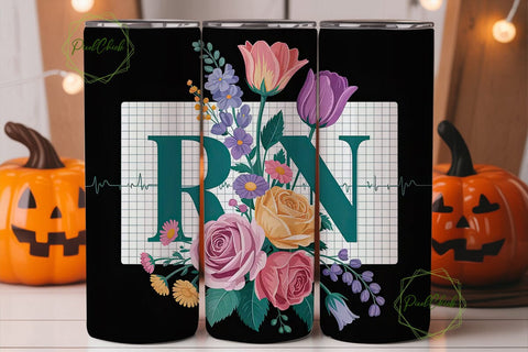 Floral EKG RN 20oz Tumbler Wrap Sublimation PixelChick 
